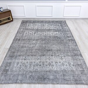 Unique Turkish Primitive Gray Area Rug,Vintage Distressed Rug,Wool Rug,Bohemian Grey Rug,Oushak Overdyed Grey Rug,Hand Woven Rug,6x9.3 feet