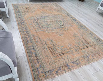Vintage Turkish Wool Rug | 9.9 X 6.1 Ft, Orange Medallion - Etsy