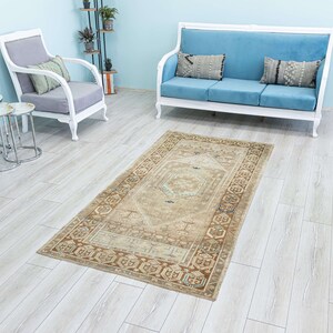 Turkish Rug,Neutral Vintage Entryway Carpet,Handmade wool rug for bathroom,kids,bedroom, 7.5 x 3.8 Feet