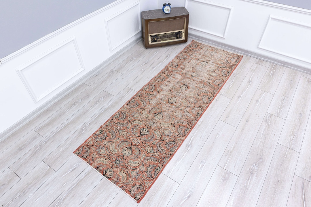 Pastel Pink and Black Runner Rug, Kitchen Floral Runner,turkish Muted