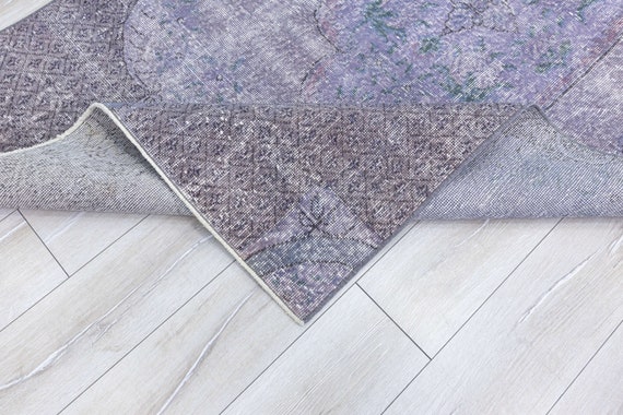 ヴィンテージ トルコ製オーバーダイウールラグ：パープルバイオレット