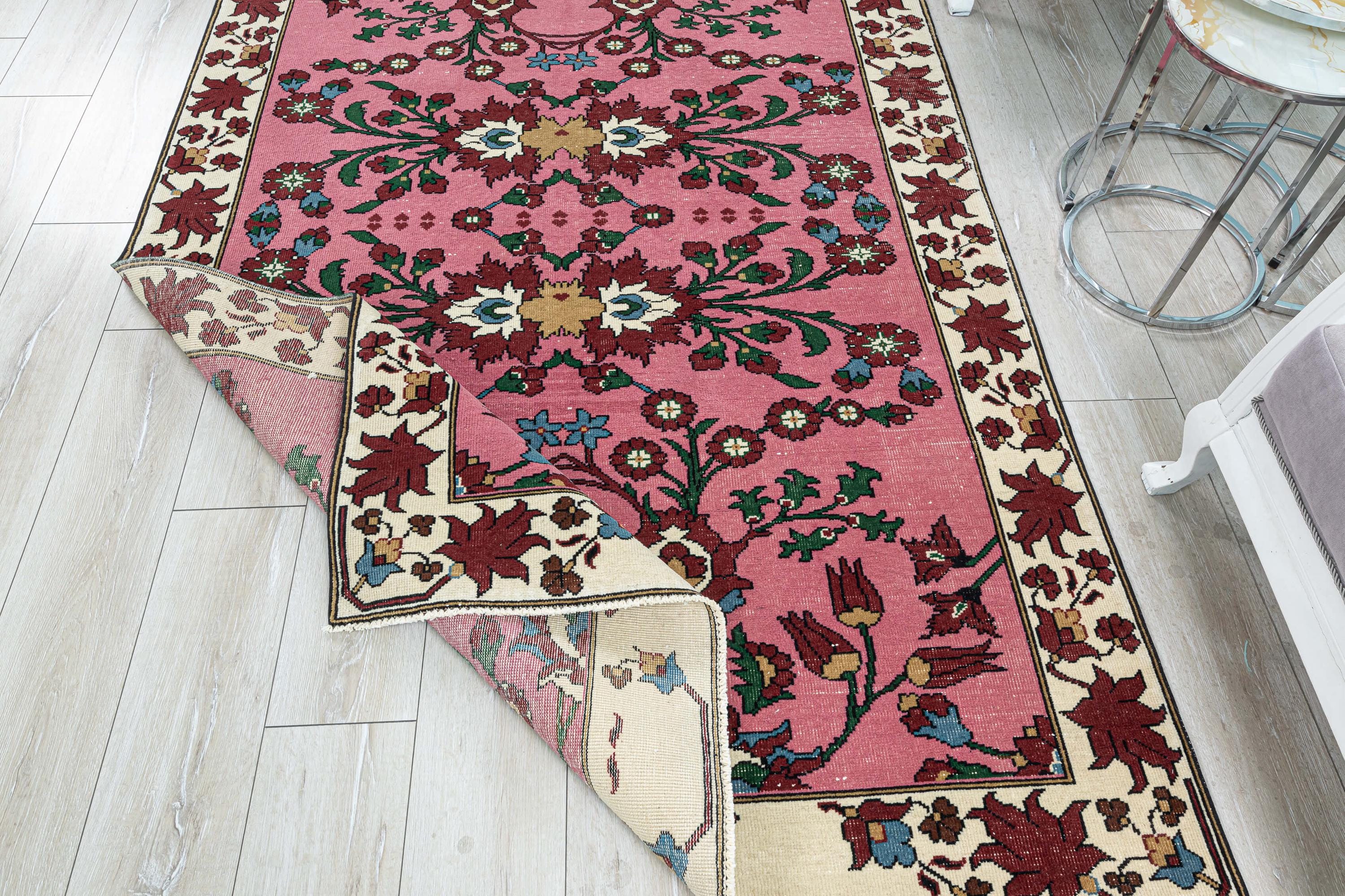 45.5×104 \"Red rose” ViNTAGE TURKiSH RUG Vintage Rug | Turkish 1970s Handmade Tribal Wool Farmhouse