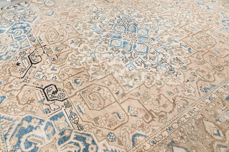 Persian Heriz Rug, 10x12 Ft Oversize Vintage Carpet, Vintage Antique