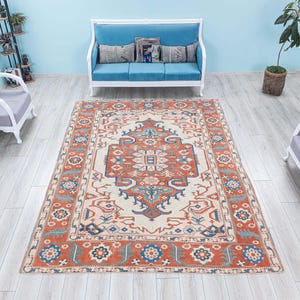 7x10 Heriz Patterned Vintage Area Rug, Turkish Best Quality Persian Rug, Large Turkish Rug, Antique Wool Carpet, Bohemian Rug, 7.3x9.7 feet