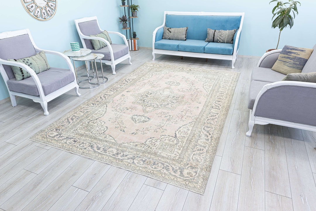 Neutral Turkish Rug 7x10 Pale Beige,powder Pink Oriental Bohemian Area ...