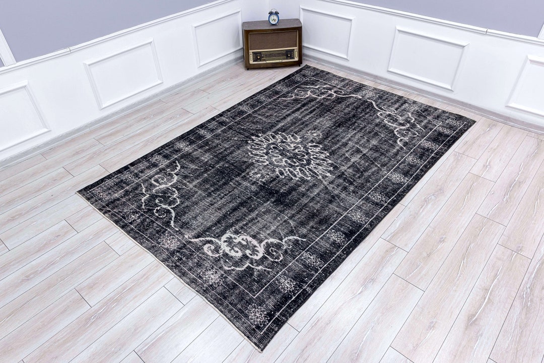 Turkish Rug, Black and White Bohemian Rug, Saloon Tapis,rugs for Living