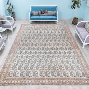 Oversize Rug, Extra Large Oushak Rug, Bohemian Low Pile Decorative, Hand Knotted Persian Carpet