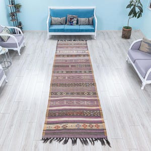 Vintage Kilim Runner, Original Turkish Striped Handwoven Rug, Anatolian Rustic Kilim Hallway