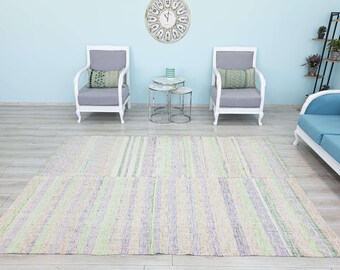 Alfombra Kilim turca hecha a mano con decoración bohemia a rayas