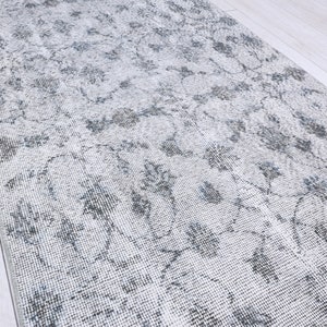 Overdyed Oushak Runner Rug, Grey Wool Hallway Rug (8.2 x 2.9 feet) image 6