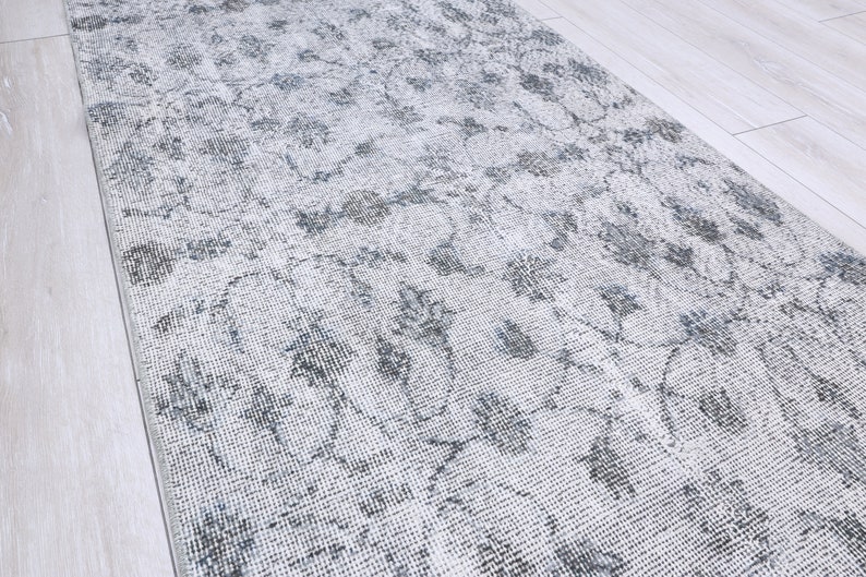 Overdyed Oushak Runner Rug, Grey Wool Hallway Rug (8.2 x 2.9 feet) image 6
