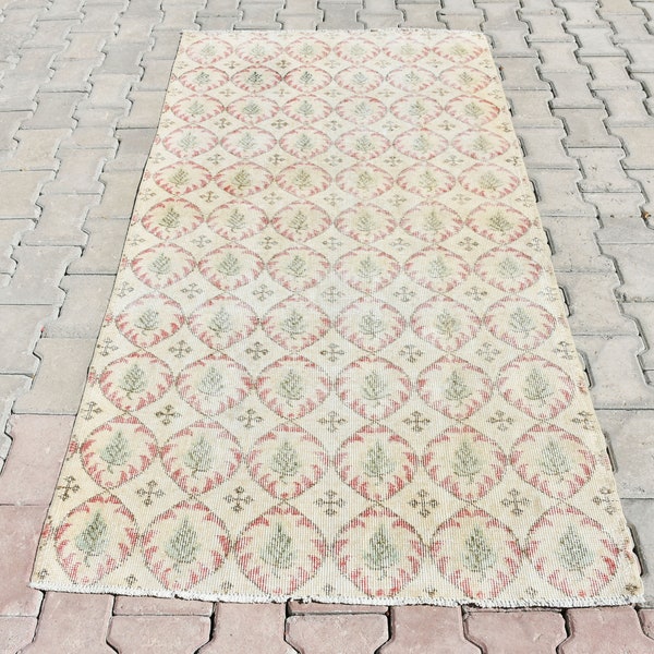 Oushak gedämpft Farbe dekorative Vintage Teppich 6,2 x 3,3 Füße türkisch weiß rosa grün Bereich kleine Teppich, nomadische Hand geknotet Wolle Teppich, Pastell Teppich