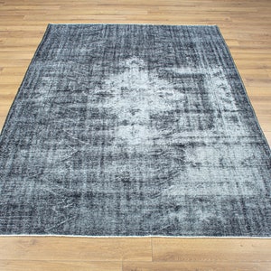 7x9 Turkish Black Distressed Rug, Vintage Abstract Rug,Overdyed Black Rug, Oushak Rug, Decorative Rug, Black White Area Rug 9.5x 6.7 Feet