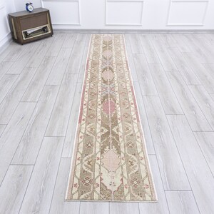 Schmaler LäuferTeppich 2x11 Gedeckt Braun,Rosa,Blau,Creme Flur, Boho Verblasst Vintage Läufer Teppich