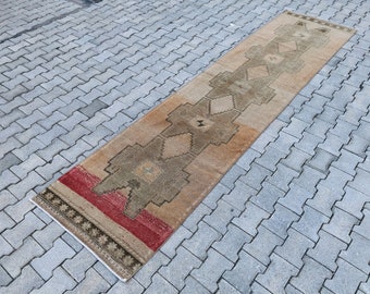 11.7 x 2.8 feet Turkish Vintage Runner Rug,Pastel Hallway Rug,Oushak Runner Rug,Kitchen Rug,Handmade Runner Long,Bohemian Runner,Antique Rug