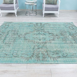 Aqua Green Turkish Area Rug,low Pile Vintage Overdyed Turquoise Rug ...