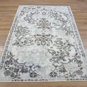 6x9  Light Blue Abstract Area Rug,Turkish Unusual Blue Rug,Decorative Hand Knotted Rug,Oushak Rug,Anatolia Vintage Rug,Bohemian Wool Carpet