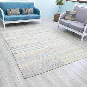 Turkish Kilim Rag Fabric Handmade Area Rug Boho Decor Hand Woven Kilim Carpet Vintage Home Decor Striped kilim Carpet 6.2 x 8.4 feet