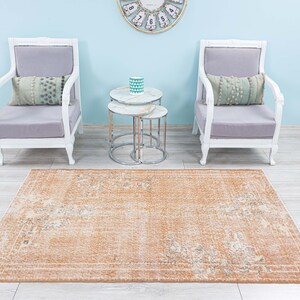 4x7 Muted Orange Rug,Turkish Low Pile Entryway Carpet,Antique Rugs,Faded Beige Orange Small Vintage Rugs,Farmhose Authentic Rug 3.9x6.7 feet