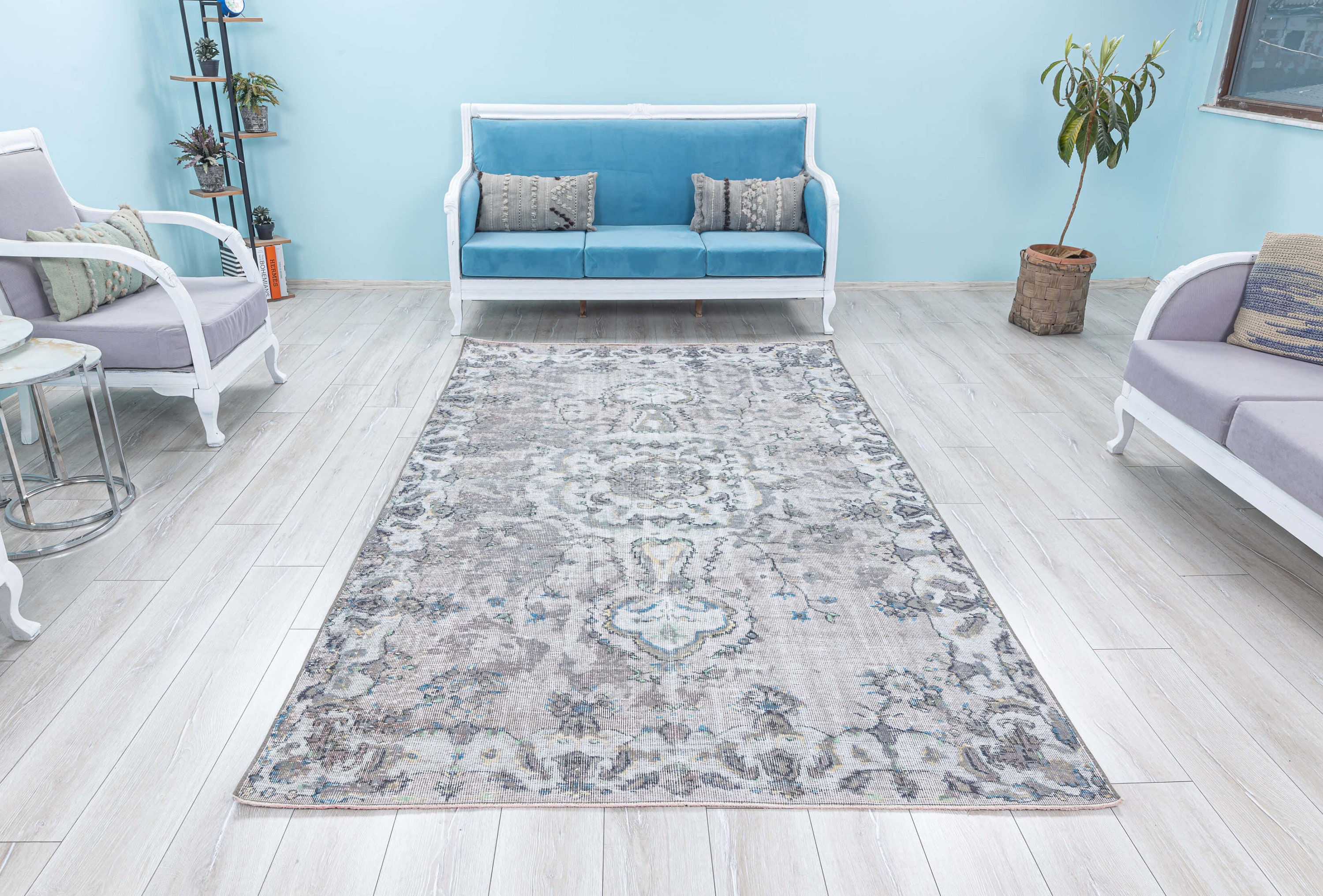 5x9 プリミティブグレーラグ 6x9 ディストレストラグ、ライトグレー