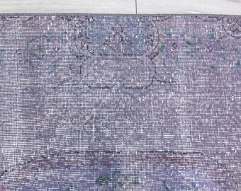 ヴィンテージ トルコ製オーバーダイウールラグ：パープルバイオレット