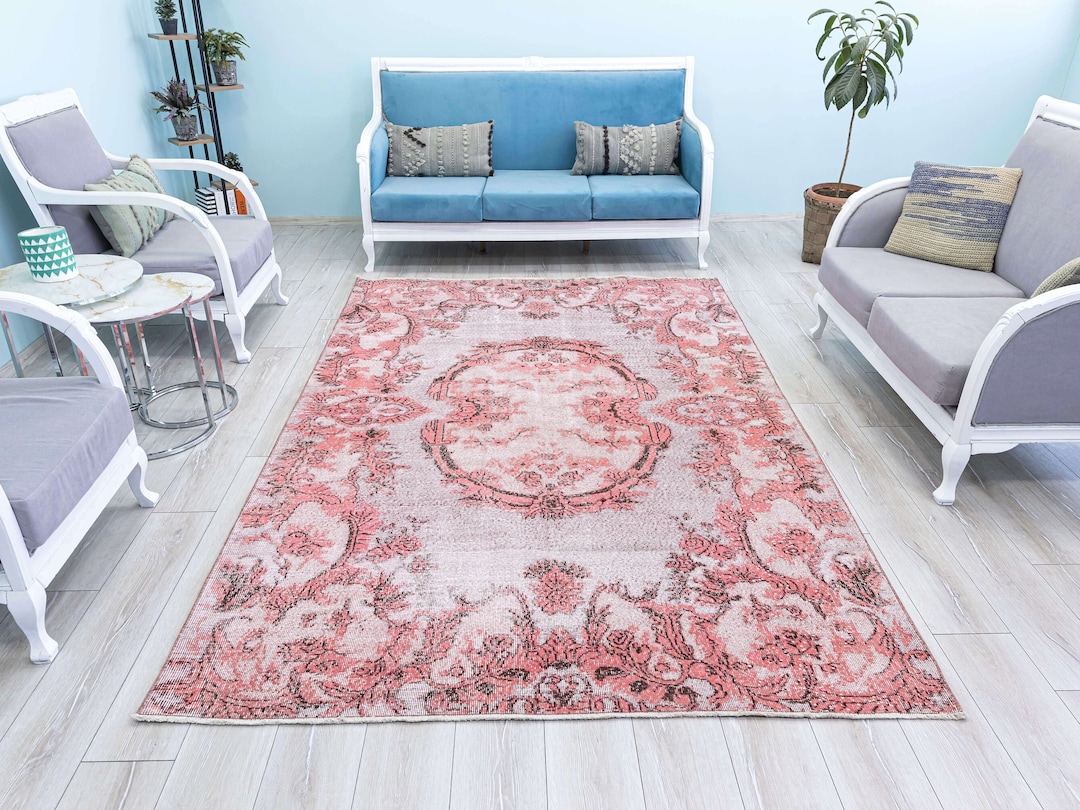 Turkish Rug Pink Area Rug Distressed Rug Decorative Anatolia Light Pink ...