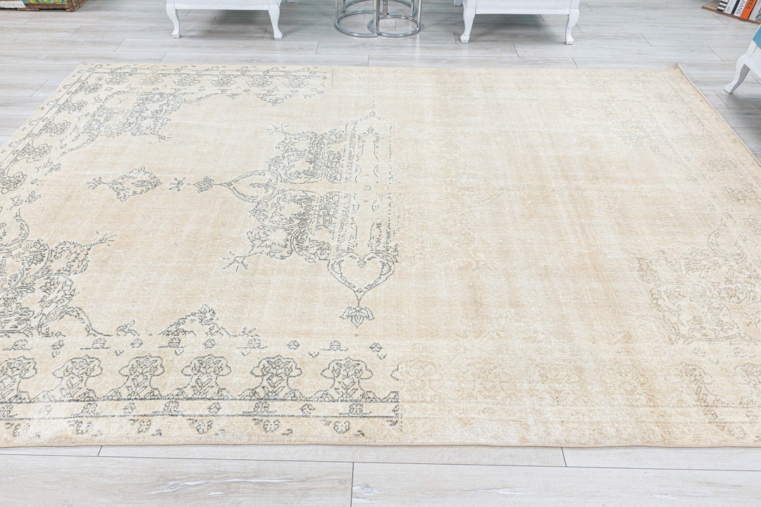 Muted Tan Black Abstract Vintage Hand Knotted Anatolian Village Rugs ...