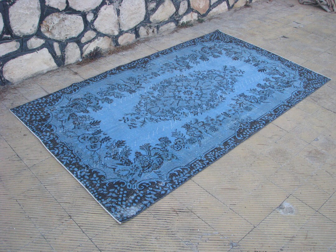 Vintage Blue Rug,blue Turkish Rug Blue Modern Rug Vintage Rug , Oushak ...