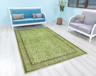 Tapete verde turco 5x9 pistache verde vintage área 6x9 oushak tapetes antigos 5&#39;5 x 9&#39;1 grama verde floral área overtingido tapete