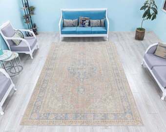 Oushak Oversize  Rug, Turkish Faded Area Rug, Large Oriental Low Pile Carpet, Anatolian Medallion Rug