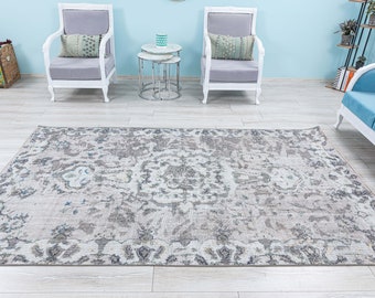 5x9 プリミティブグレーラグ 6x9 ディストレストラグ、ライトグレー