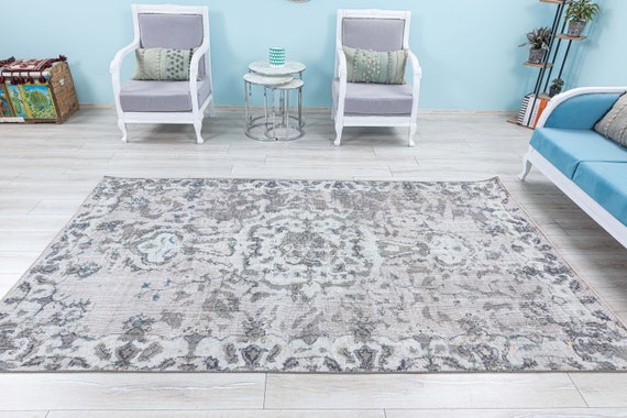 5x9 プリミティブグレーラグ 6x9 ディストレストラグ、ライトグレー