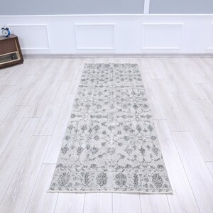 Overdyed Oushak Runner Rug, Grey Wool Hallway Rug (8.2 x 2.9 feet) image 3