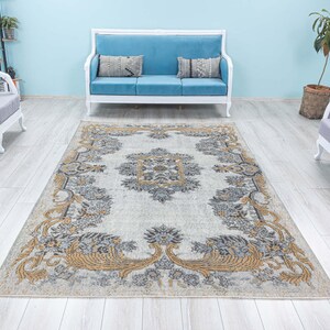 Light Gray,Bronz Rug 6x9 Turkish Vintage Uusual Carpet,Unique Grey Oushak Decorative Rugs 6 x 9.2 Feet