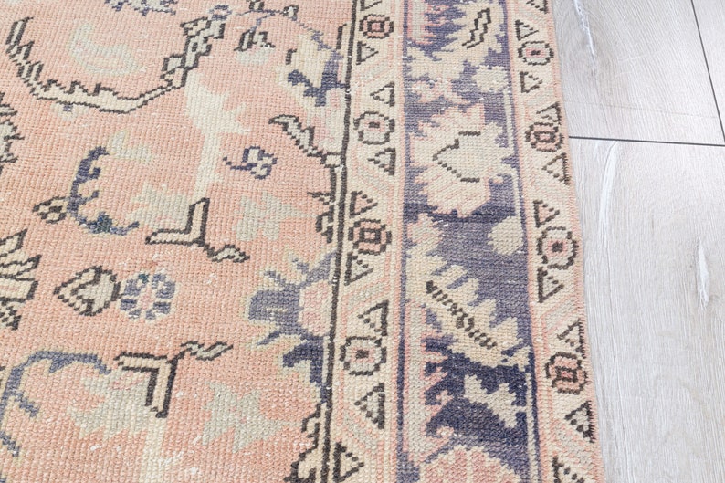 Oushak Rug, Pastel Hand Knotted Small Rug, Vintage Low Pile Entry Area