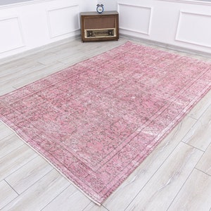 Pink Turkish Area Rug 5x8 Oushak Pink Vintage Carpet 6x9 Bohemian Rug,Nursery Decorative Handmade Rug, 8.5 x 5.5 Feet