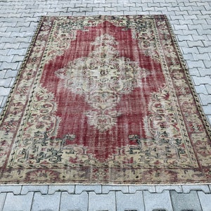 Pastel Vintage Area Rug 6.6 x 8.8 Ft Turkish Pastel Handmade Wool Rug,Oushak Rug,Bohemian Rug,Hand Woven Old Anatolia Rug,Tribal Rug Carpet