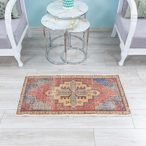 Pastel turkish Vintage Tiny Rug 2x3 Bohemian Oushak Doormat Carpet, Tribal Bathmat  Entry, Bathroom Nomadic Rug, 1.8x3.6 Feet