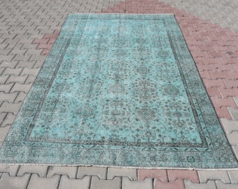 Oushak Overdye Aqua Blue Area Rug 9.1x5.6 Piedi Tappeto Turco,Tappeto Turchese,Tappeto Vintage,Tappeto Moderno Overdyed,Tappeto Fatto A Mano Anatolia,Tappeto in Lana