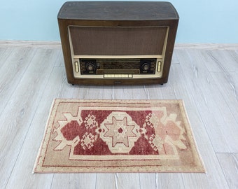 Alfombra turca para puerta, alfombra pequeña bohemia pequeña Vintage, alfombra de baño Beige rosa pequeña Pastel antigua, alfombra de entrada de granja