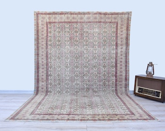 Oushak Vintage Geometric 7x10 Bohemian Rug, Muted Turkish Area Rug, Decorative Rug, Anatolia Rug,Oushak Rug, 10.4 x 7.2 Feet