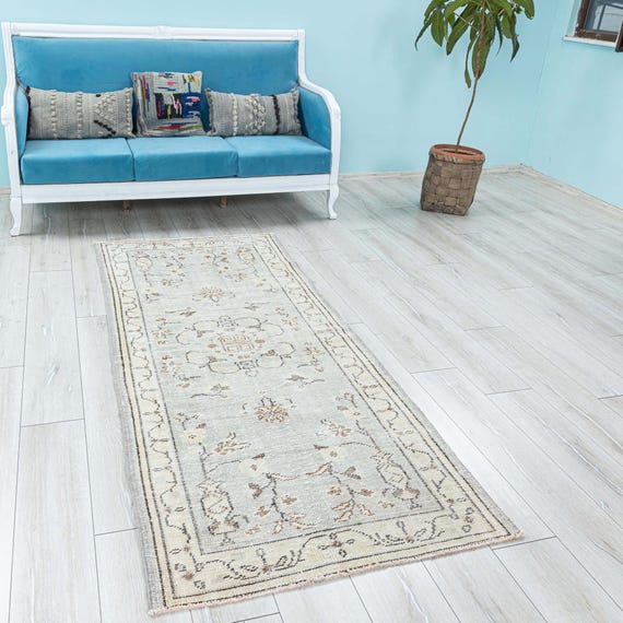 トルコ製ヴィンテージ ウシャック スモールランナーラグ 3.1x7.4