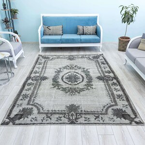 Turkish Rug 6x8 Vintage Grey Area Rug, Hand Knotted centerpiece Primitive Decor,Oriental Farmhouse Rugs, 6 x 8.4 feet