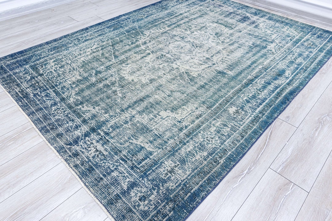 Vintage Rug Blue 6x8 Unusual Petrol Blue Vintage Farmhouse Area Rug ...