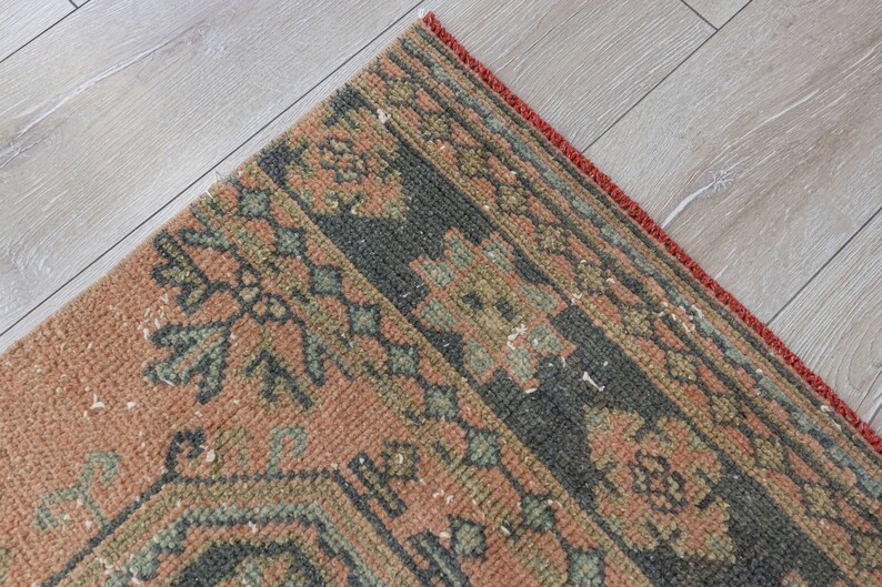 Pastel Pink and Black Runner Rug 11.9 X 2.5 Feet,turkish Runner Rug