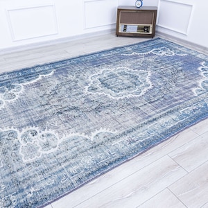 Blue Vintage Turkish Rug, Shades of Blue Turkish Luxury Oriental Oushak Distressed Turkish  Area for Living room Dorm Bedroom Hall