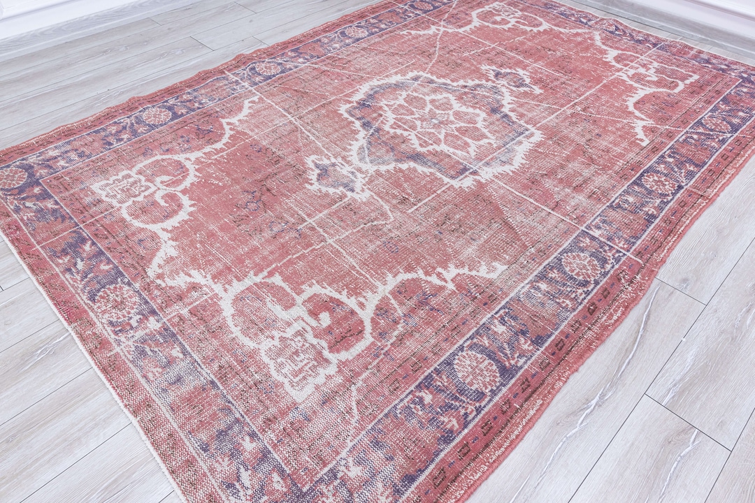 Pink Rug, Turkish Decarative Pink Area Rug, Vintage Oushak Pink ...