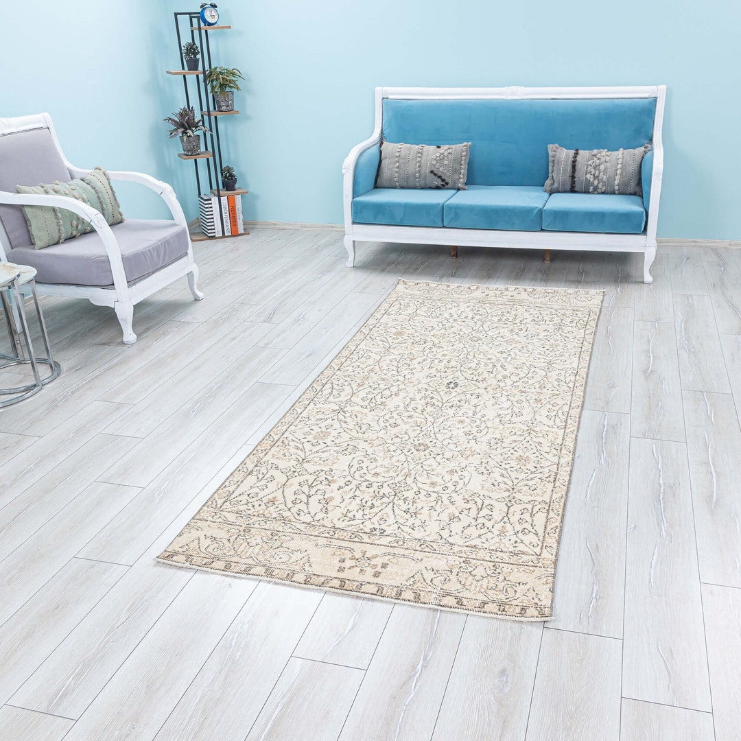 4x9 Oushak Light Beige,brown and Black Area Rug, Neutral Vintage Wide ...