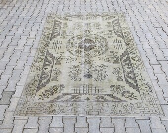 Muted Color Oushak Rug 8.7 x 6.1 Ft Pastel Turkish Rug,Vintage Rugs,Distressed Rugs,Antique Rug,Bohemian Rug,Decorative Handmade Rug Carpet