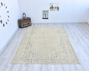 Muted Rug Turkish 7x9 Antique Rug,Primitive Area Rug, Hand Knot Rug,Vintage Distressed Rug,Decorative Floor Rug,Bohemian Rug,Anatolia Carpet